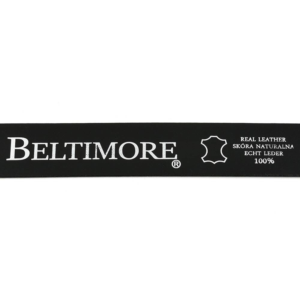 Czarny pasek męski Beltimore E07 145 cm, spód z nadrukiem Beltimore Real Leather, skóra naturalna