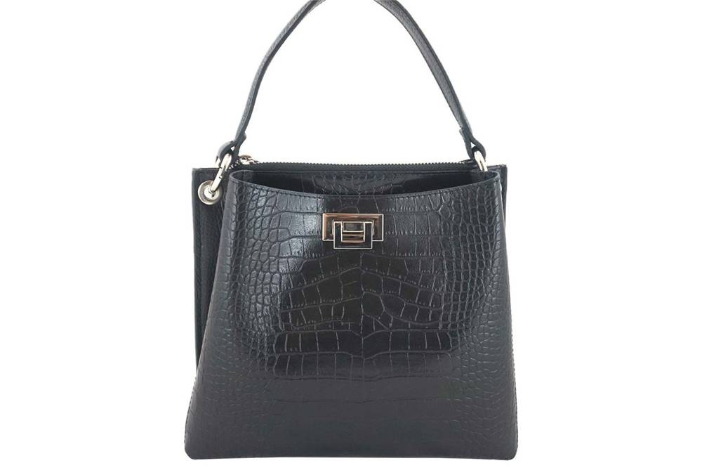 Torebka skórzana damska Barberini's 795/1-1 listonoszka croco mała czarna - elegancka faktura croco
