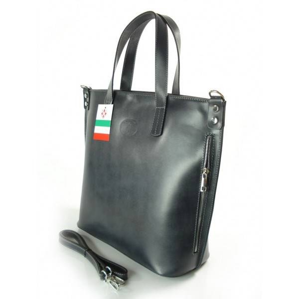 Torebka skórzana damska VERA PELLE SB546G2 shopper bag A4 szara - detale i wykończenie uchwytów