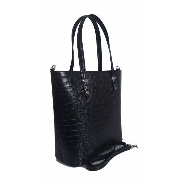 Torebka skórzana damska Vera Pelle VBZ66COCON shopper croco A4 czarna - cecha produktu
