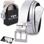 Skórzany pasek damski srebrny do spodni sukienki - Beltimore D70