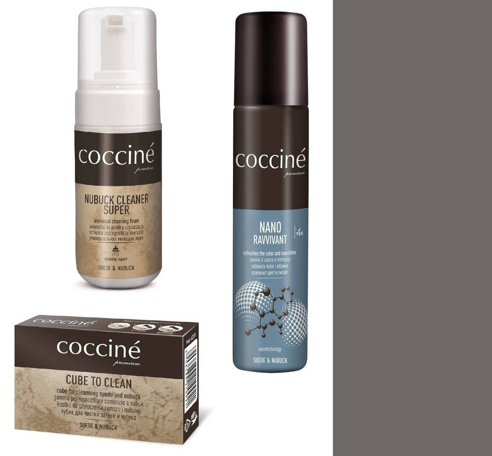 Zestaw do zamszu i nubuku Coccine szary - zestaw: pianka Nubuck Cleaner Super, spray Nano Ravvivant
