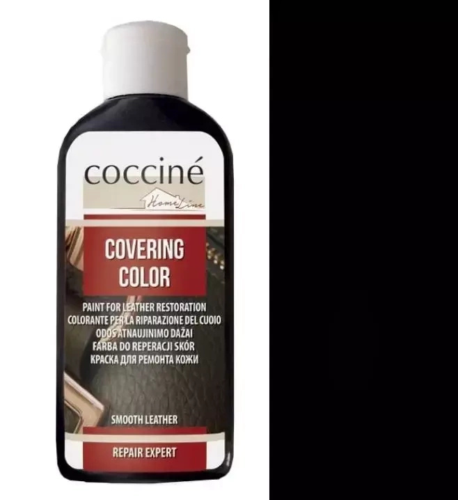 Farba do renowacji do skór gładkich Coccine czarna - butelka Covering Color 150 ml w kolorze czarnym i czarny próbnik