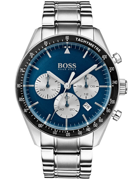 Srebrny zegarek męski Hugo Boss 1513630 - zegarek z przodu na białym tle