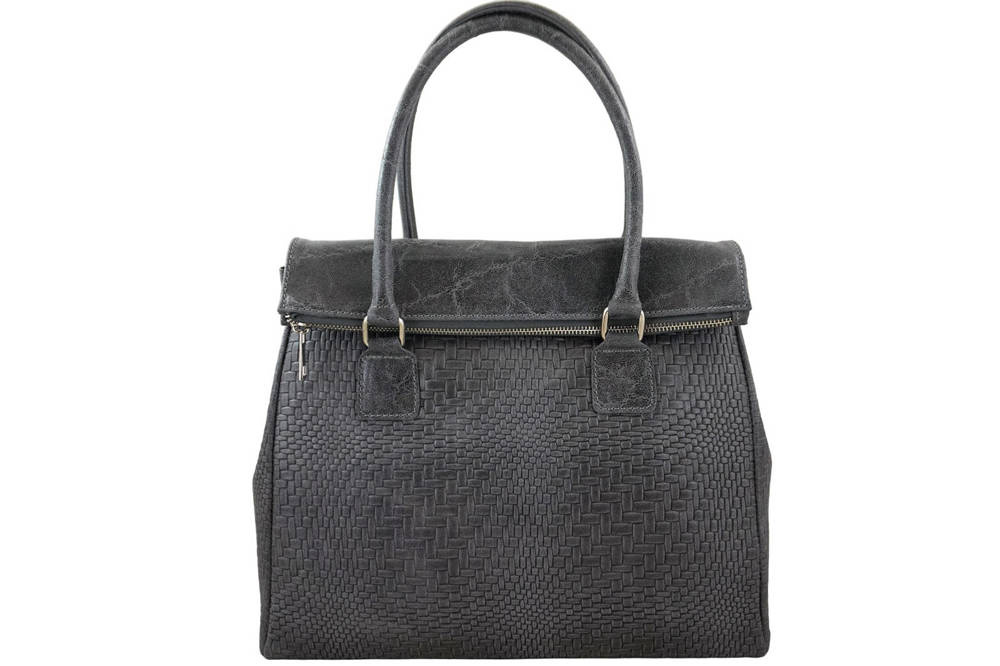 Torebka ze skóry licowej damska Barberini's 950-28 shopper kuferek croco A4 ciemnoszara - cecha produktu