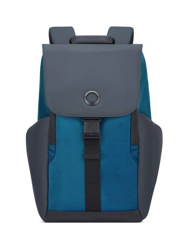 Plecak z poliestru unisex Delsey Securflap miejski na laptop 16 cali turkusowy - ergonomiczna konstrukcja