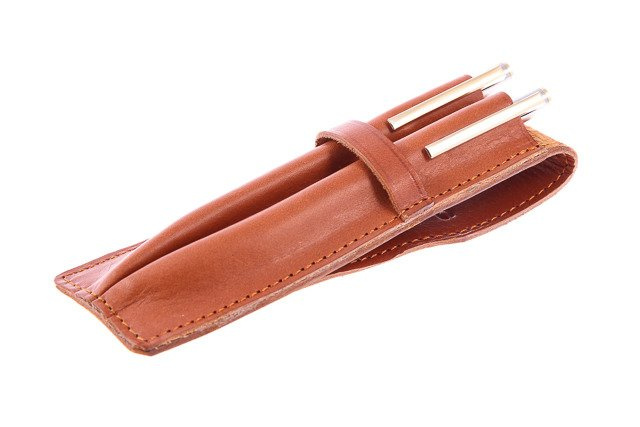 Piórnik skórzany unisex VOOC P17 etui na długopisy Vintage jucht koniak brąz - detale wykonania