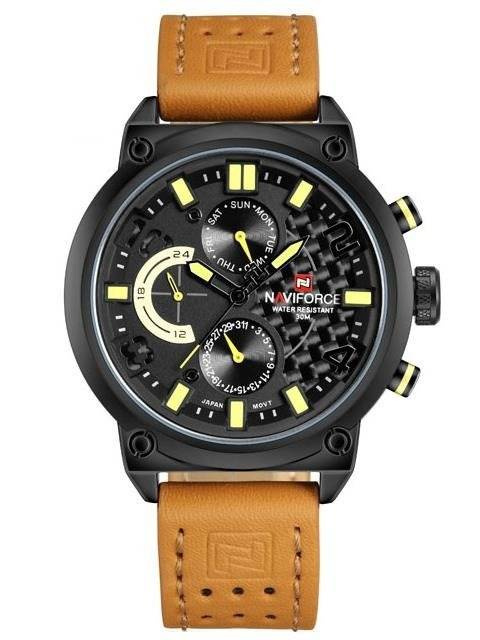Brązowo-czarny zegarek męski Naviforce NF9068L - zegarek z przodu na białym tle