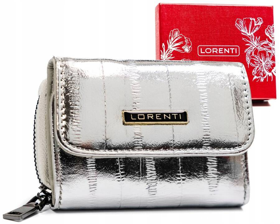 Srebrny mały portfel damski Lorenti 423229-STB w paski