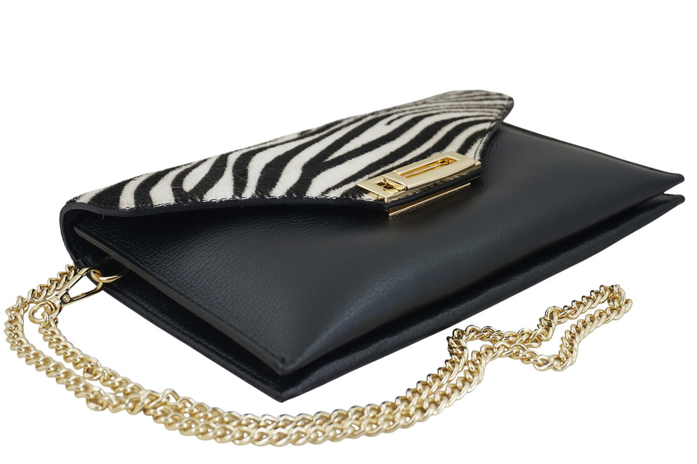 Torebka ze skóry naturalnej z łańcuszkiem damska Barberini's 1017-1 kopertówka zebra czarna - cecha produktu