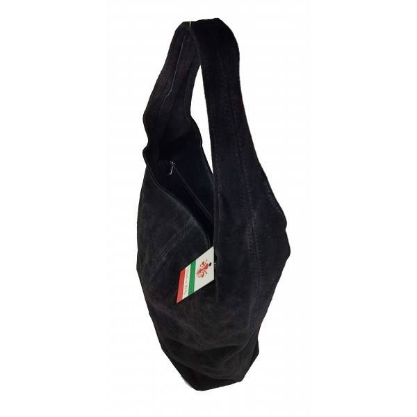 Torebka skórzana zamszowa damska Bomba W356N shopper bag A4 czarna - detale okuć i zamknięcia