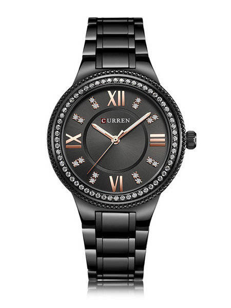 Czarny zegarek damski Curren 9004 - zegarek z przodu na białym tle