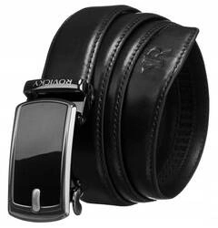 Skórzany czarny pasek męski z automatyczną klamrą - Rovicky RV-AB35