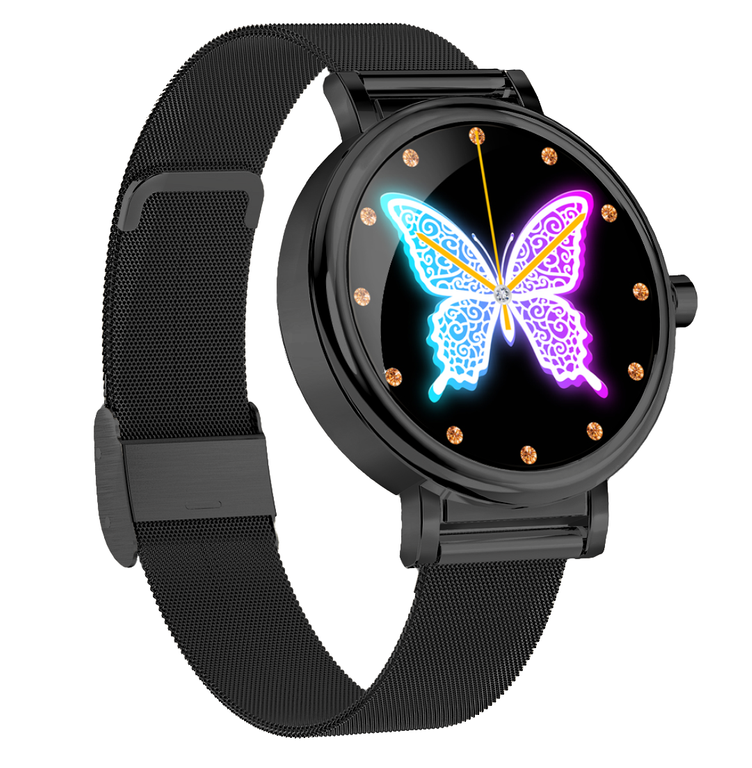 Czarny smartwatch damski Rubicon RNBE64 - pod kątem z drugiej strony, zapięcie bransolety
