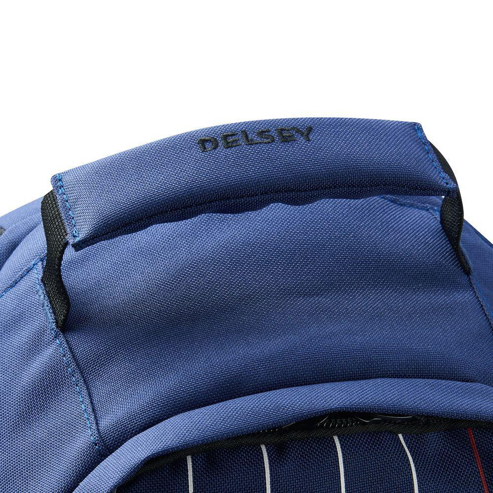 Plecak z poliestru unisex Delsey Securban miejski antykradzieżowy na laptopa niebieski - detal materiału i zamków