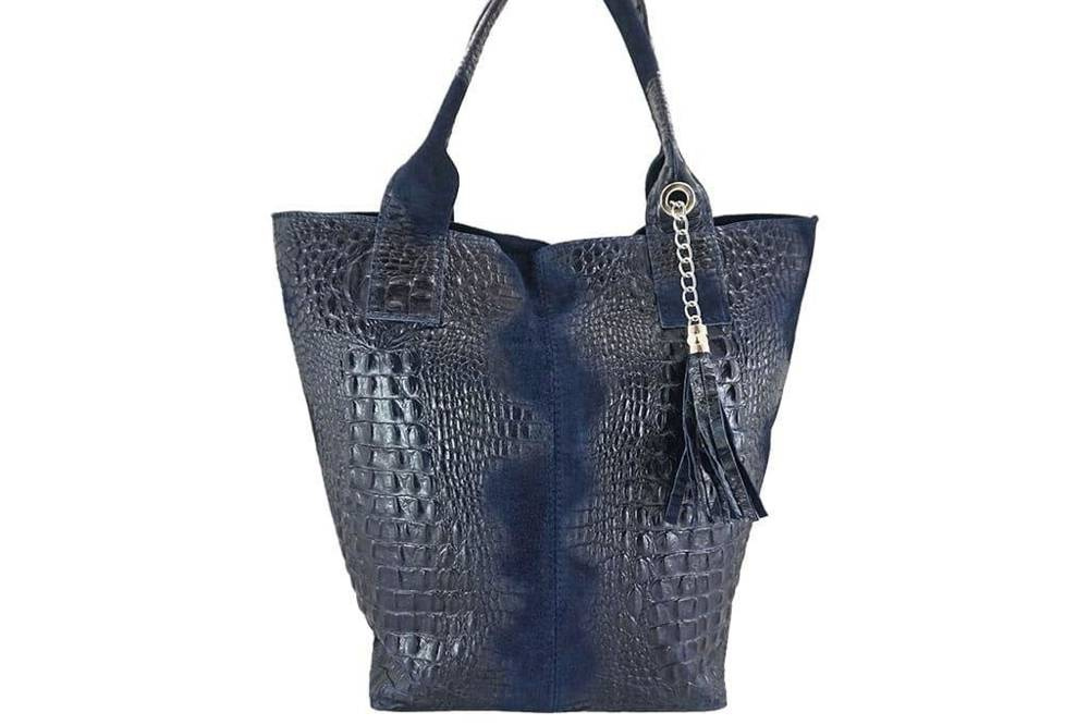 Torebka skórzana damska Barberinis 375/7-4 shopper worek croco A4 granatowa - cecha produktu