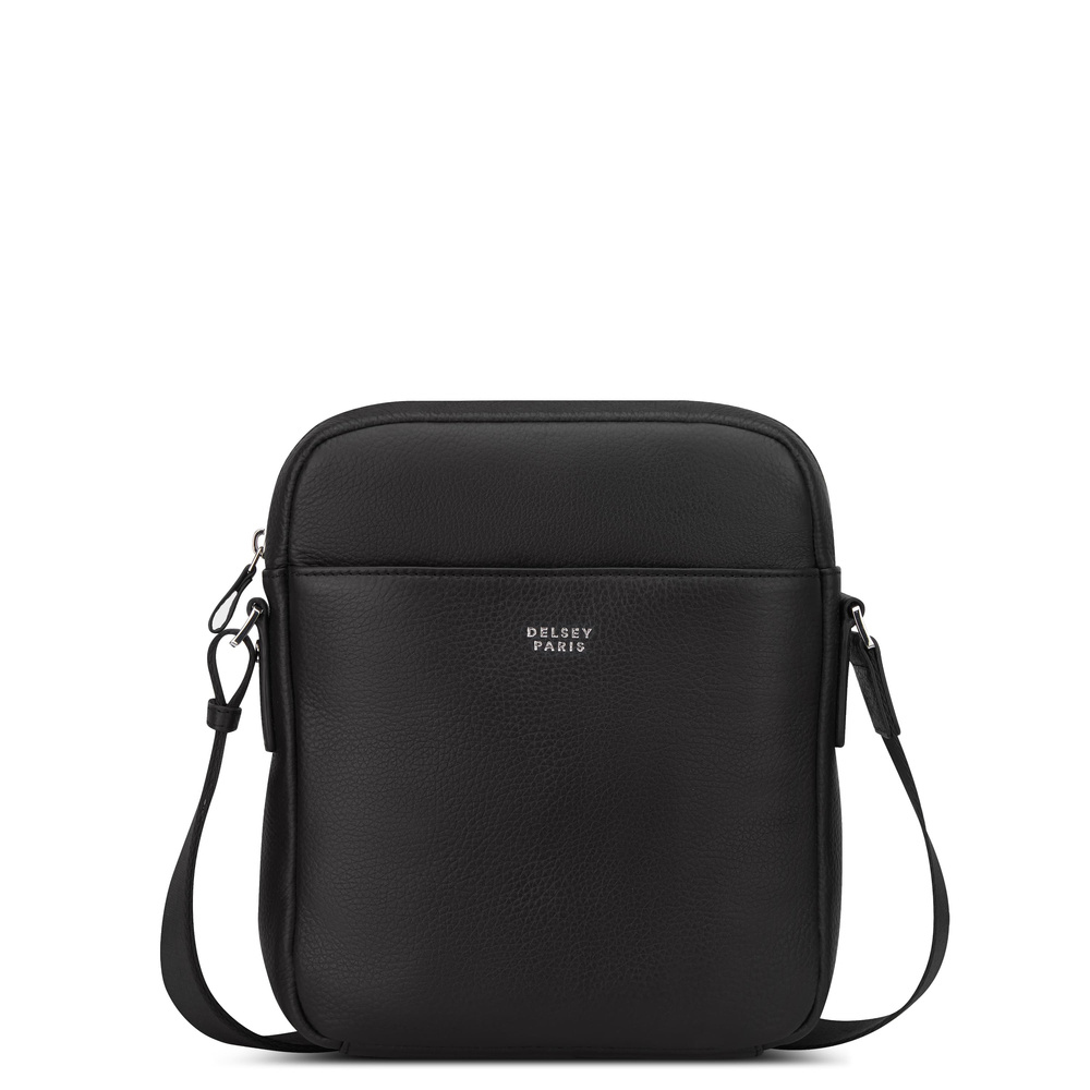 Torebka skórzana damska Delsey Le Cuir Grainé crossbody listonoszka czarna - skóra naturalna i detale produktu