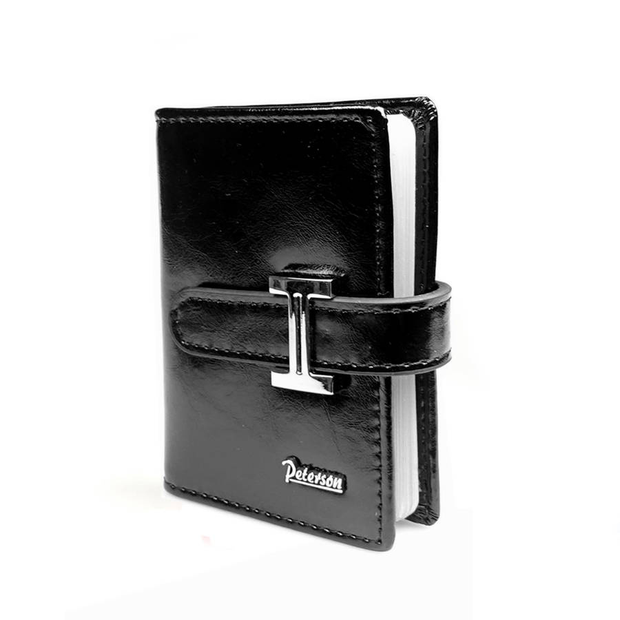 Czarne etui na karty Peterson PL-102 z metalowym zapięciem
