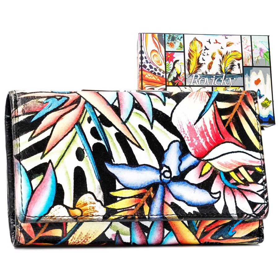 Wielokolorowy portfel damski Rovicky R-N55020-ART w storczyki