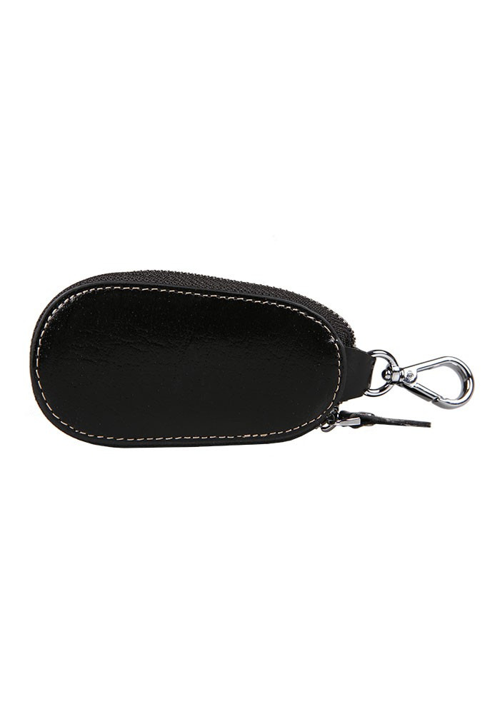 Czarne etui na klucze Vip Collection Palermo 10 ze skóry naturalnej, strona bez napisu, z metalowym karabińczykiem