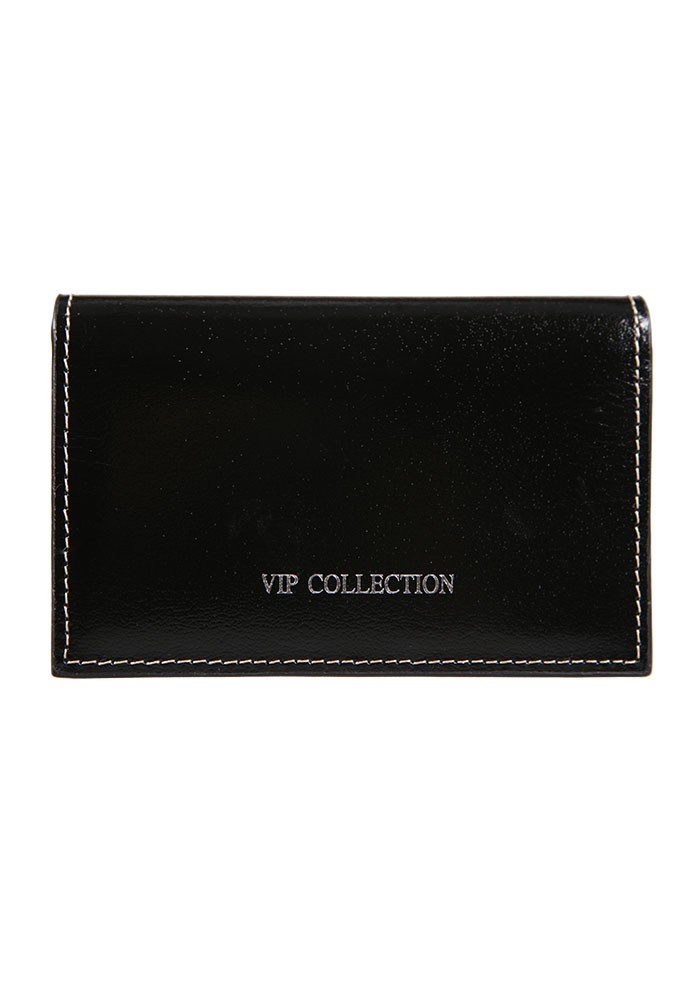 Czarny wizytownik Vip Collection Palermo 14 z napisem marki i jasnym przeszyciem wzdłuż brzegów