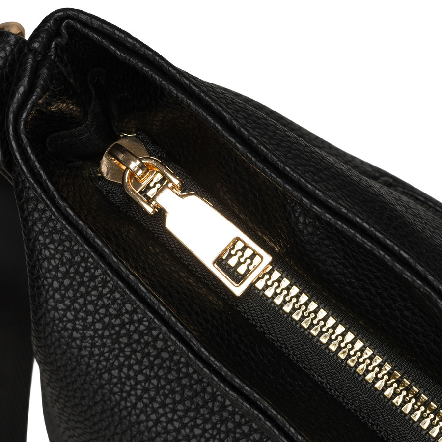 Torebka ze skóry ekologicznej damska Peterson JK6-06 listonoszka crossbody średnia czarna - detale wykończenia i zamki