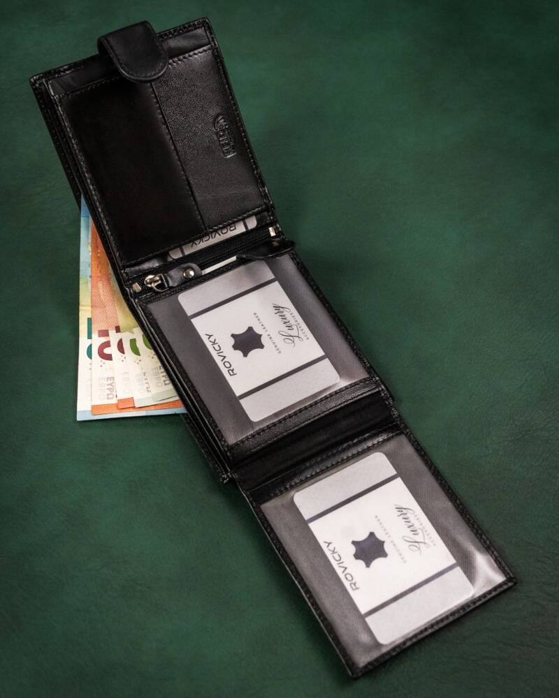 Otwarty czarny portfel Rovicky R-SET-M-N992L-KCS z kartami