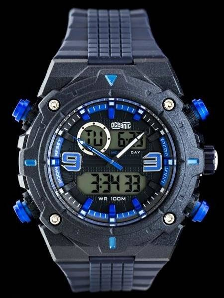 Niebieski zegarek męski Oceanic OC-109-02 - zegarek z przodu na ciemnym tle
