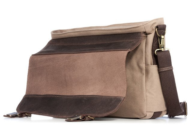 Torba miejska skórzana z canvasu unisex VOOC EC1 na ramię A4 zielona khaki - cecha produktu