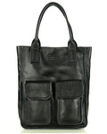 Skórzany shopper bag z kieszeniami damska torebka czarna - Marco Mazzini s131a