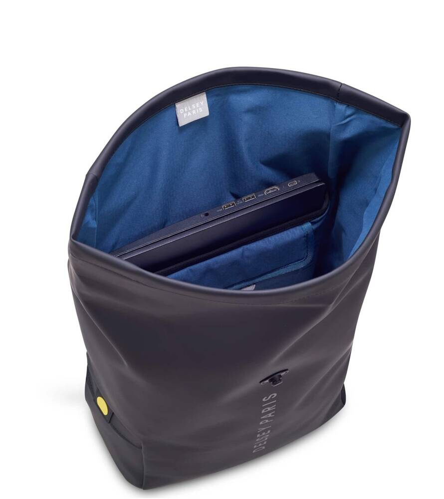 Plecak miejski z materiału unisex Delsey Turenne rolowany jednokomorowy czarny - detal uchwytów i zamków