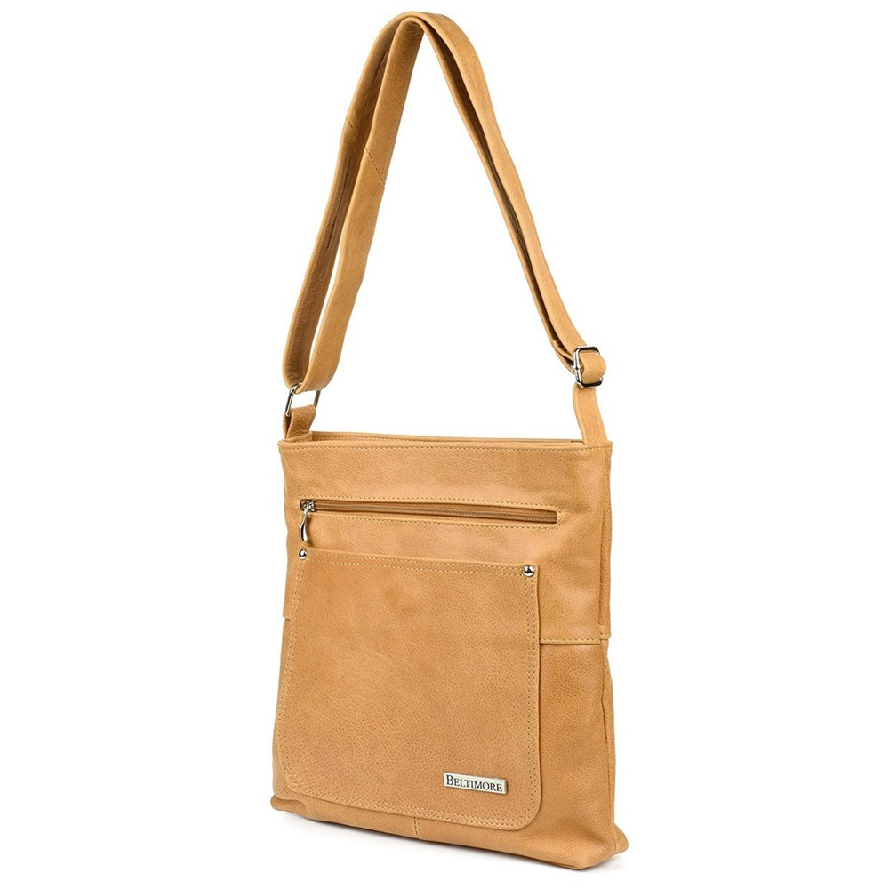 Listonoszka damska Beltimore 974 camel, widok z boku z paskiem