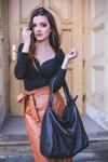 Torebka skórzana damska VOOC EP18 hobo shopper bag A4 czarna