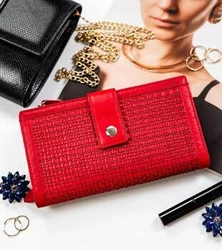 Duży skórzany portfel damski na karty czerwony - Rovicky R-861-DDW