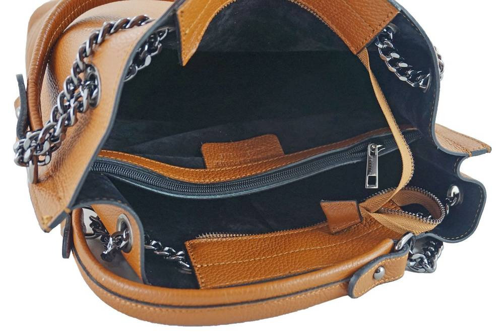 Torebka ze skóry licowej na łańcuszku damska Barberini's 810-42 shopper A4 ciemnozielona - cecha produktu