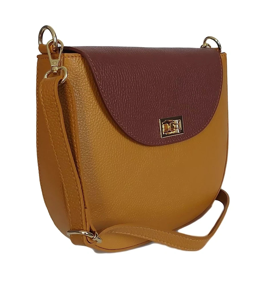Listonoszka damska Vera Pelle VPP38CM camel pod kątem, z paskiem na złotych karabińczykach