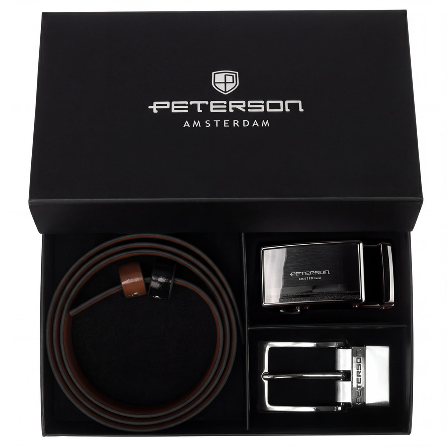 Czarno-jasnobrązowy pasek Peterson KL-B021 z dwiema klamrami