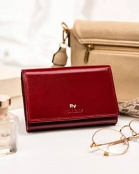 Skórzany portfel damski na bigiel czerwony - Rovicky RV-27079-BCA