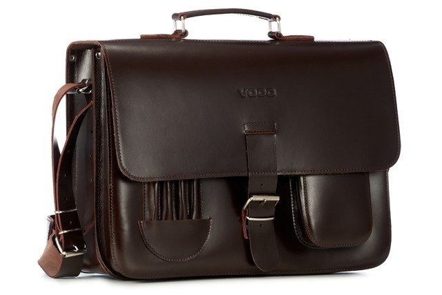 Torba skórzana z juchtu unisex VOOC P43 teczka aktówka A4 brązowa - elegancki widok z przodu
