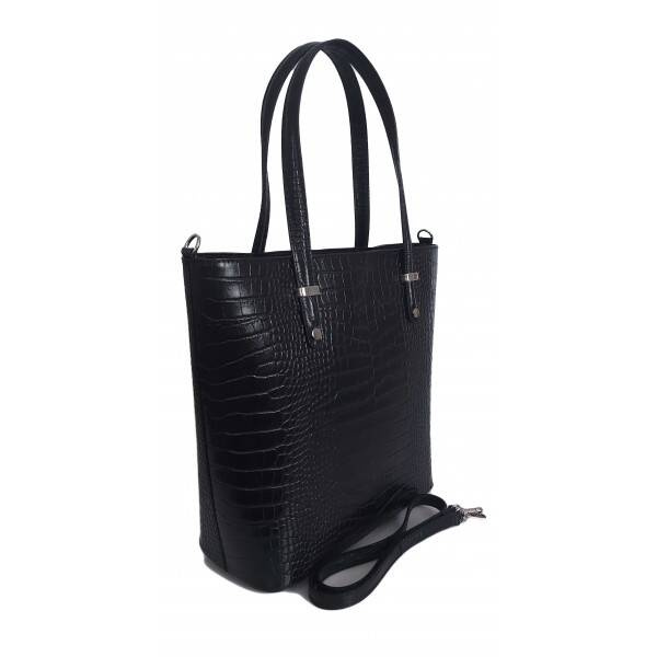 Torebka skórzana damska Vera Pelle VBZ66COCON shopper croco A4 czarna - cecha produktu