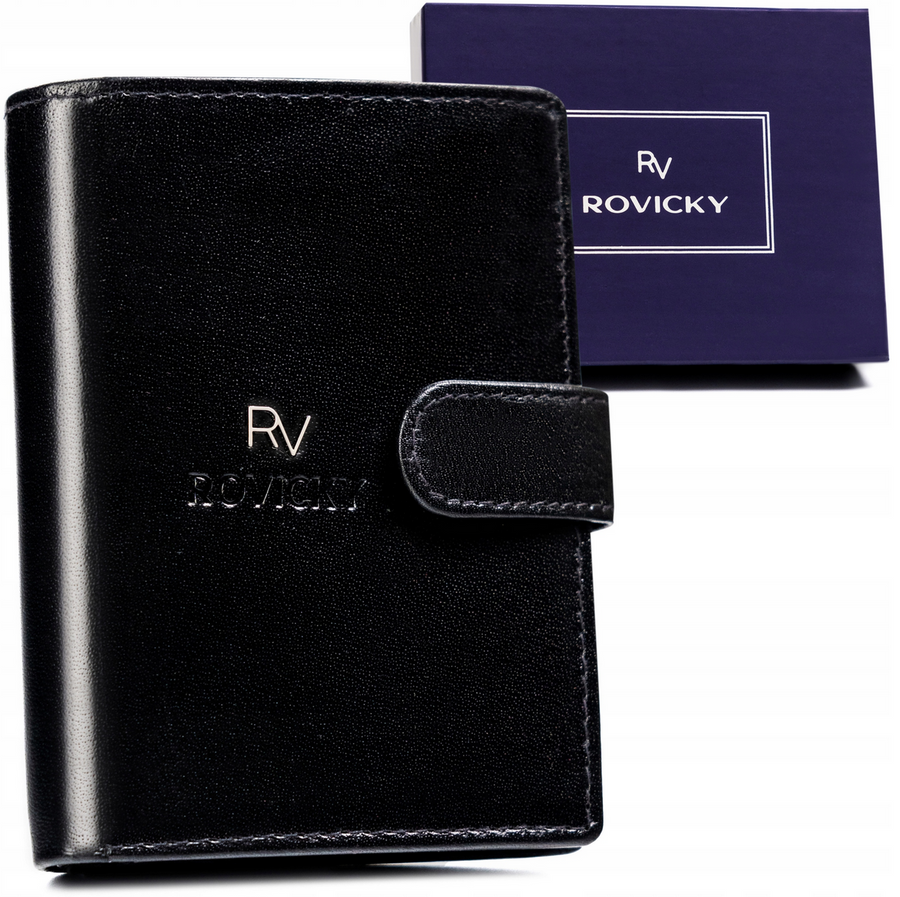 Czarny portfel męski Rovicky RV-7680278-5-L-BCA z zapinką