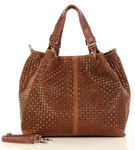 Skórzana torebka damska na ramię pleciona koszyk brązowa - MARCO MAZZINI s147d