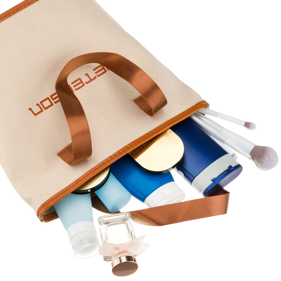 Otwarta beżowo-brązowa kosmetyczka Peterson KOS-DA-15 z kosmetykami