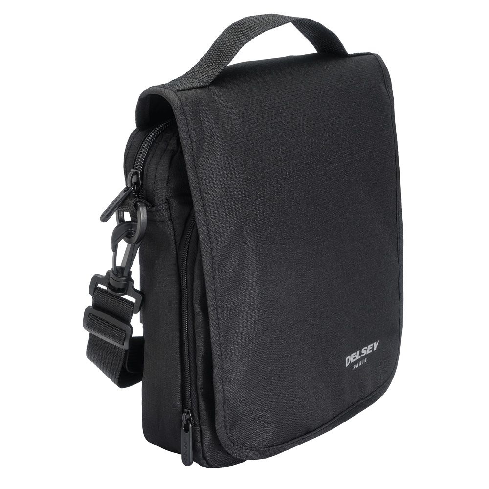 Torba materiałowa unisex Delsey listonoszka na ramię mała czarna - kompaktowa forma i elegancki front