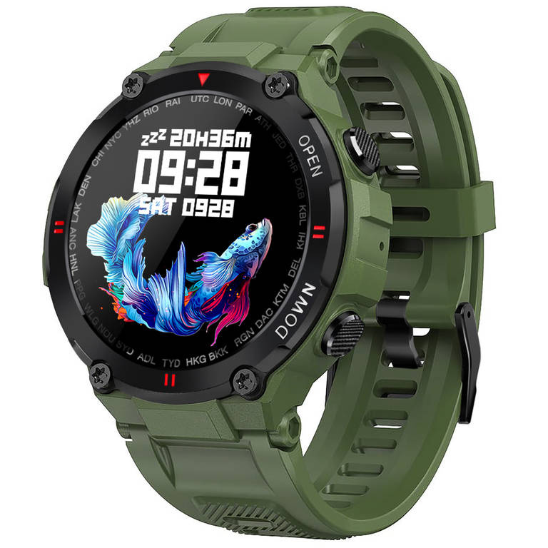 Zielony smartwatch męski Gravity GT7-3 - smartwatch z przodu, zielona koperta i pasek