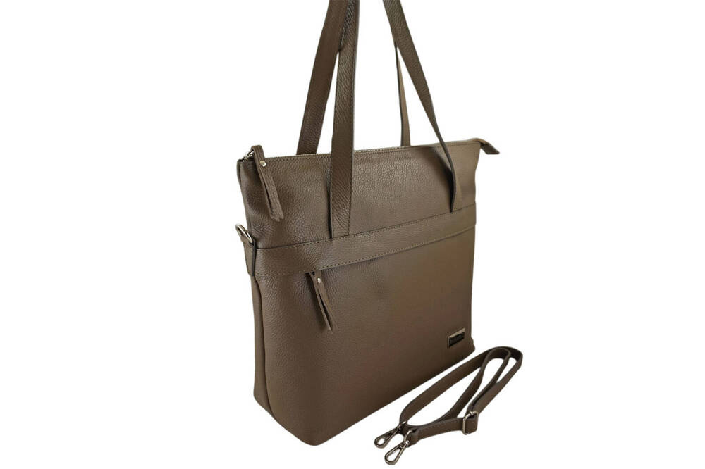 Torebka ze skóry naturalnej damska Barberini's 996-9 shopper bag A4 ciemnobeżowa - cecha produktu