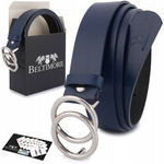 Skórzany pasek damski granatowy do spodni sukienki koła - Beltimore B04