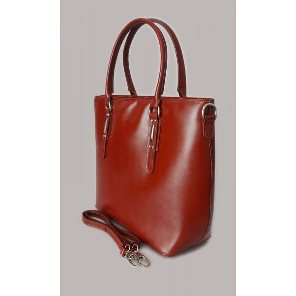 Torba skórzana damska Vera Pelle SB524M shopper A4 brązowa - ergonomiczne uchwyty