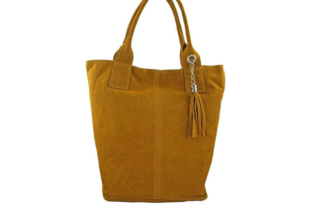 Torebka skórzana zamszowa damska Barberini's 375/8-43 shopper bag A4 ciemnożółta - cecha produktu
