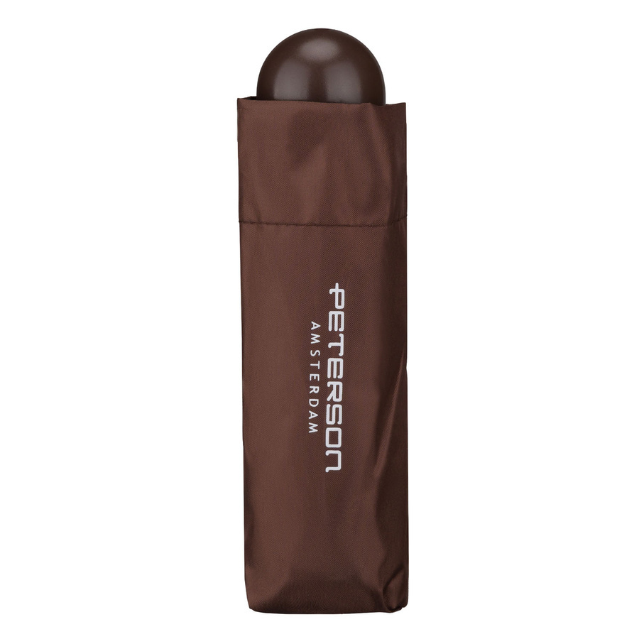 Brązowy parasol Peterson UMB-03T złożony w pokrowcu